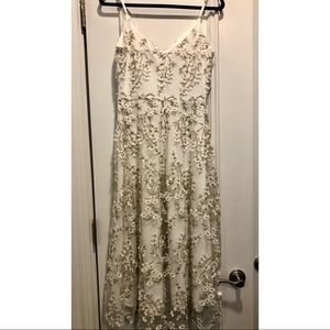 Floral Lace V- Neck Cocktail Midi Dress